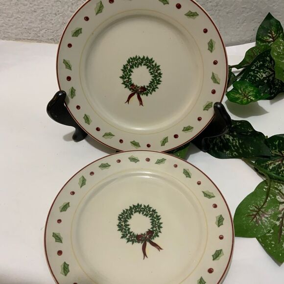 Vintage Merry Brite Christmas Salad Dessert Plates Holiday set of 2 A14 - Picture 2 of 5